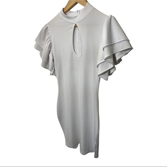 MOKORU WHITE RUFFLED DOUBLE TIERED SHORT SLEEVE BODY CON DRESS SIZE MEDIUM - Picture 7 of 16